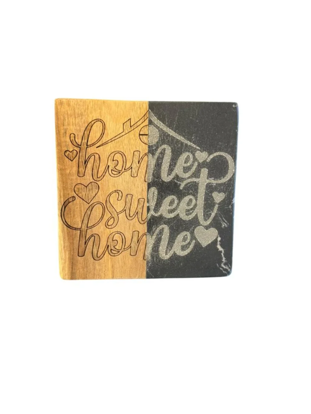 Home Sweet Home Engraved Coaster, Marble and Wood, Square, Decorative